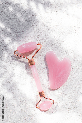 Quartz roller for face and shadow . Skin care. Facial massage. Cosmetology.