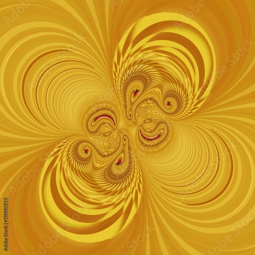 bright vivid yellow spiral shape with just one red coloured strawberry