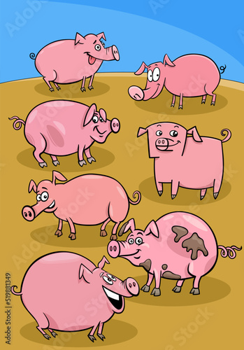 cartoon pigs farm animal characters group