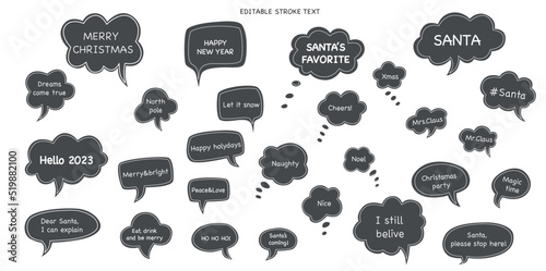 Christmas photo prop speech bubble collection. Editable stroke text. Vector stock illustration isolated on white background for Xmas and New Year photobooth selfie. EPS10. 