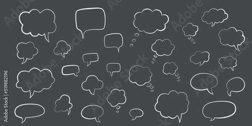 Speech bubble hand draw doodle set. Editable stroke. Vector stock illustration isolated on black chalkboard background for comic graphic book. 
