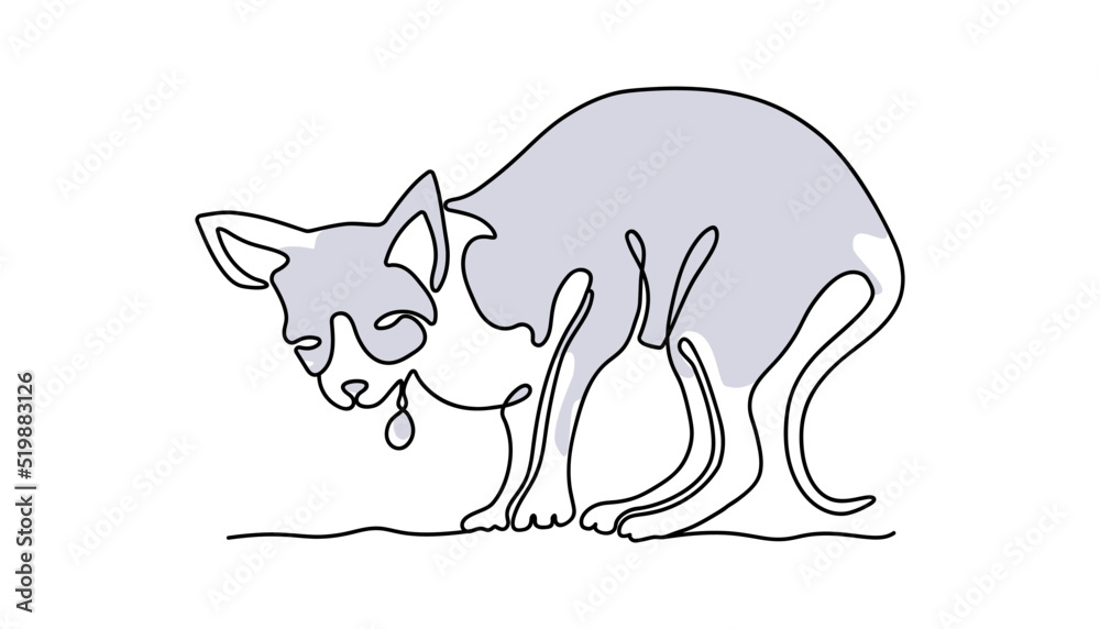 Naklejka premium Pet with a medallion. Line art cat with a medallion on a white background. Funny art with a pet. Vector illustration.