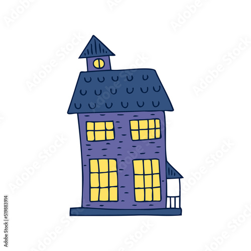 Halloween 2022 - October 31. A traditional holiday, the eve of All Saints Day, All Hallows Eve. Trick or treat. Vector illustration in hand-drawn doodle style. Beautiful holiday house.