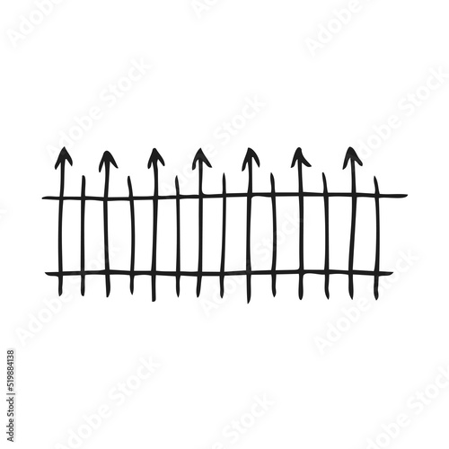 Halloween 2022 - October 31. A traditional holiday, the eve of All Saints Day, All Hallows Eve. Trick or treat. Vector illustration in hand-drawn doodle style. Fence in the cemetery from the grave.