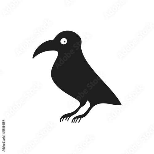 Halloween 2022 - October 31. A traditional holiday, the eve of All Saints Day, All Hallows Eve. Trick or treat. Vector illustration in hand-drawn doodle style. A black crow.