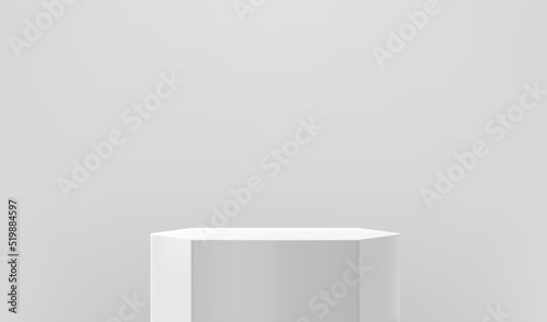 Empty white showcase with white podium. 3d vector presentation mockup