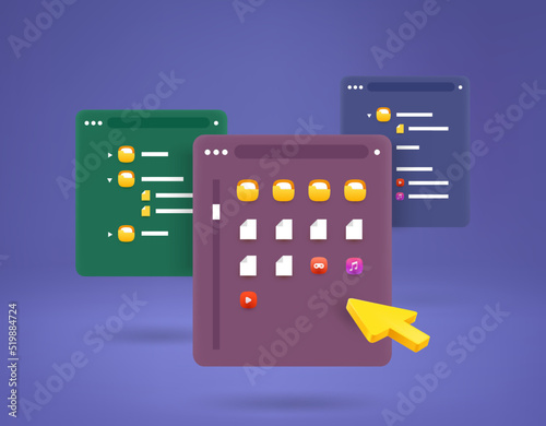 Using folders on computer. 3d vector concept