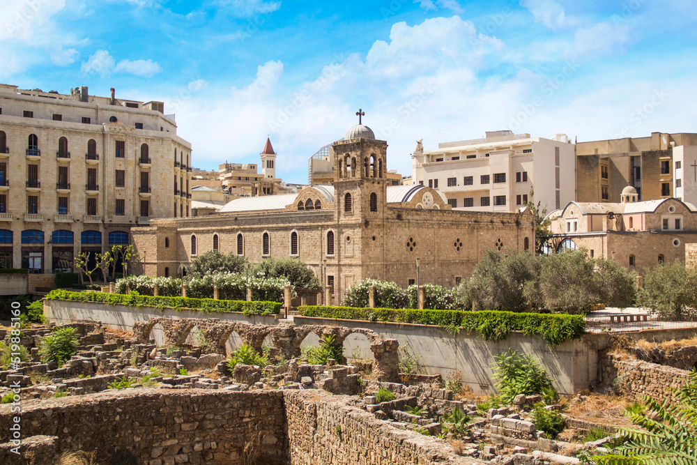 Beautiful view of St. George's Cathedral in the center of Beirut, Lebanon