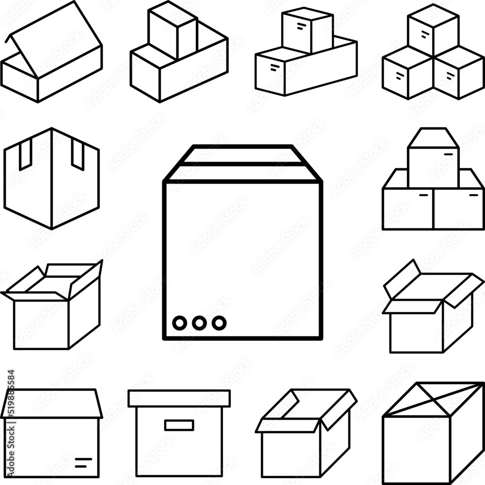 Box closed icon in a collection with other items Box closed icon in a collection with other items