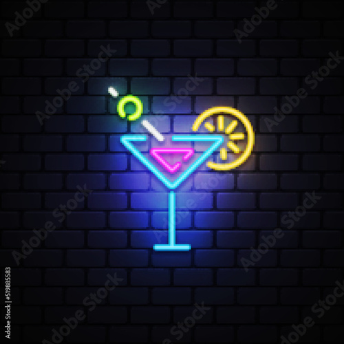 Cocktail neon for concept design. Banner design. Vector illustration
