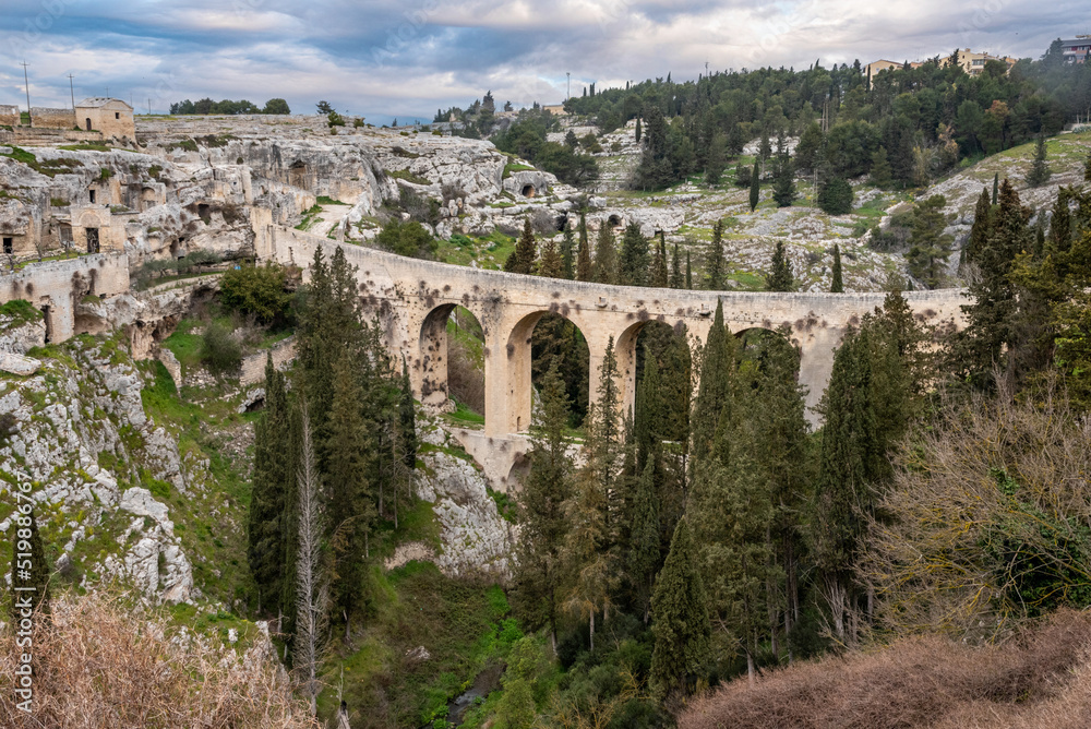The famous aqueduct bridge from Roman times in Gravina, Italy