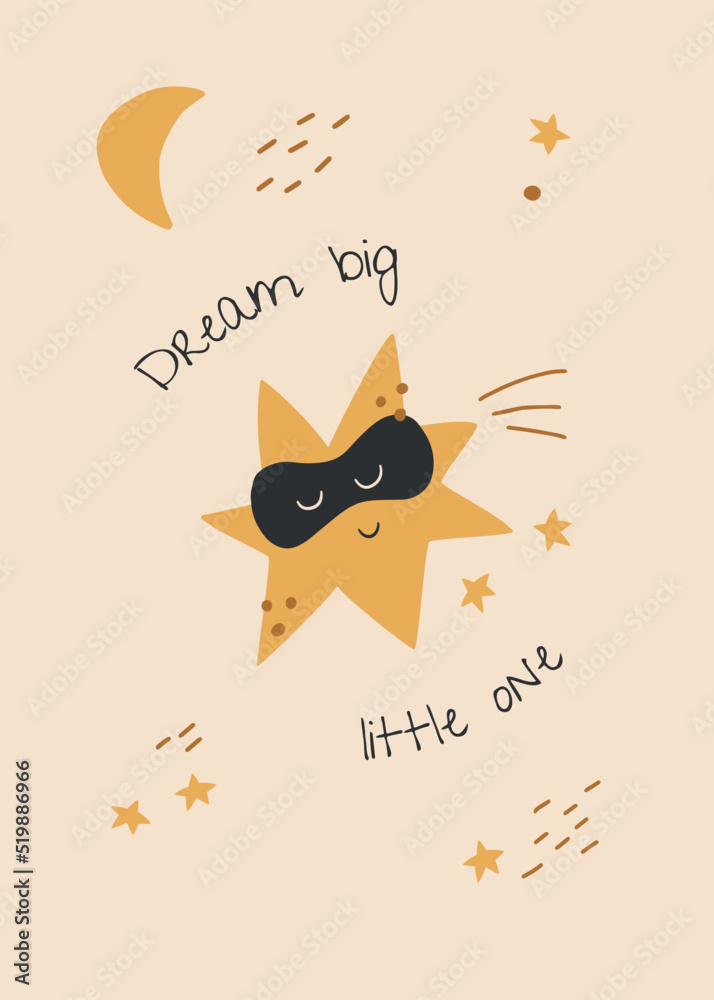 Cute star in a sleep mask - vector illustration for nursery poster ...