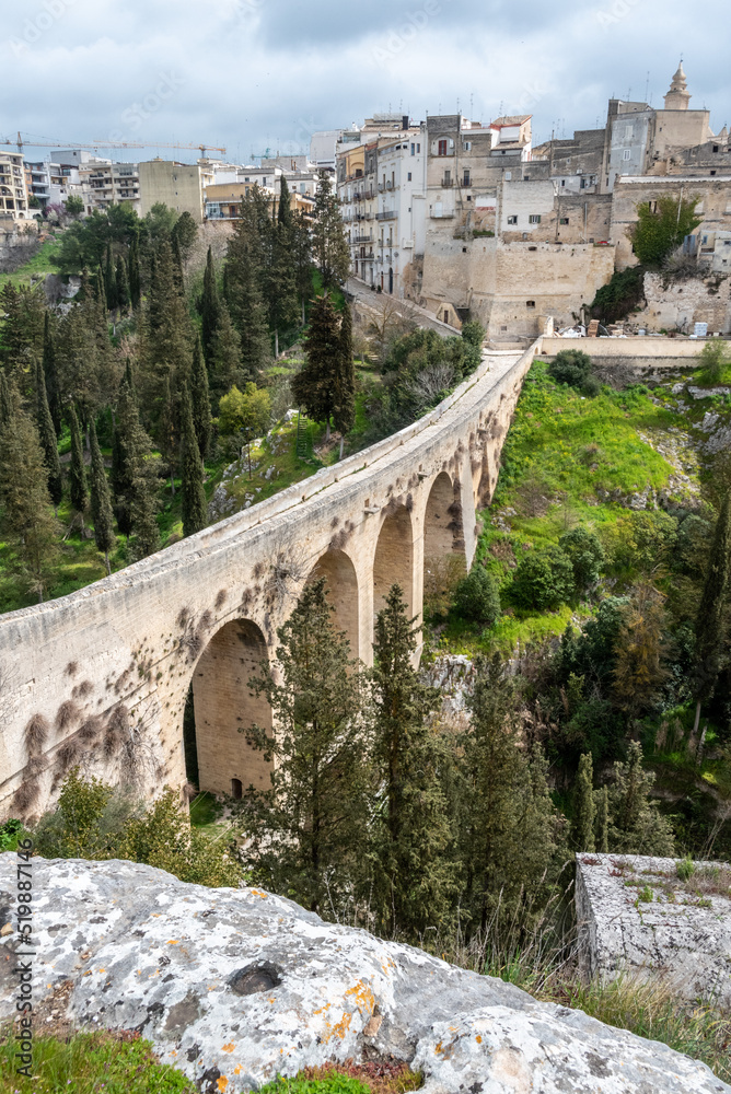 The famous aqueduct bridge from Roman times in Gravina, Italy