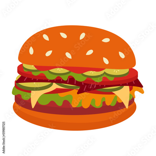 Burger icon. Vector illustration flat icon juicy delicious hamburger isolated on white background.