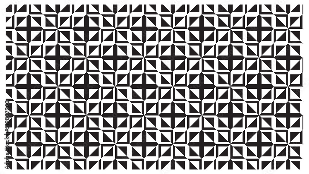 geometric pattern design in black and white, the elements used are triangles and rectangles