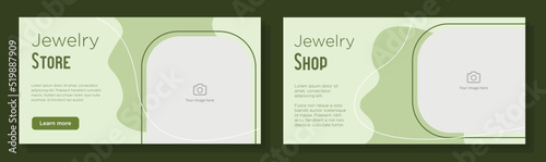 Jewelry store online banner template set, modern jeweler shop advertisement sign, discount accessories horizontal ad, product offer content marketing post, creative brochure, isolated on background