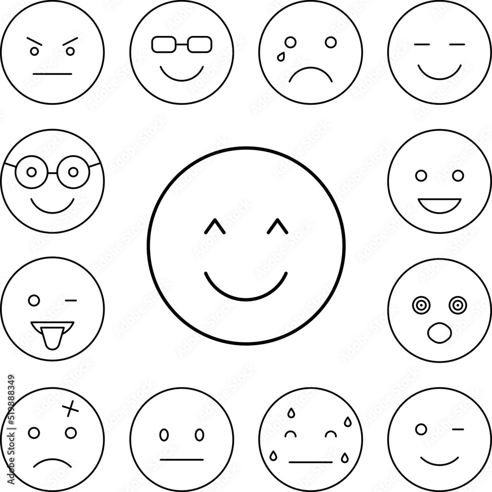 Happy, emotions icon in a collection with other items Happy, emotions icon in a collection with other items