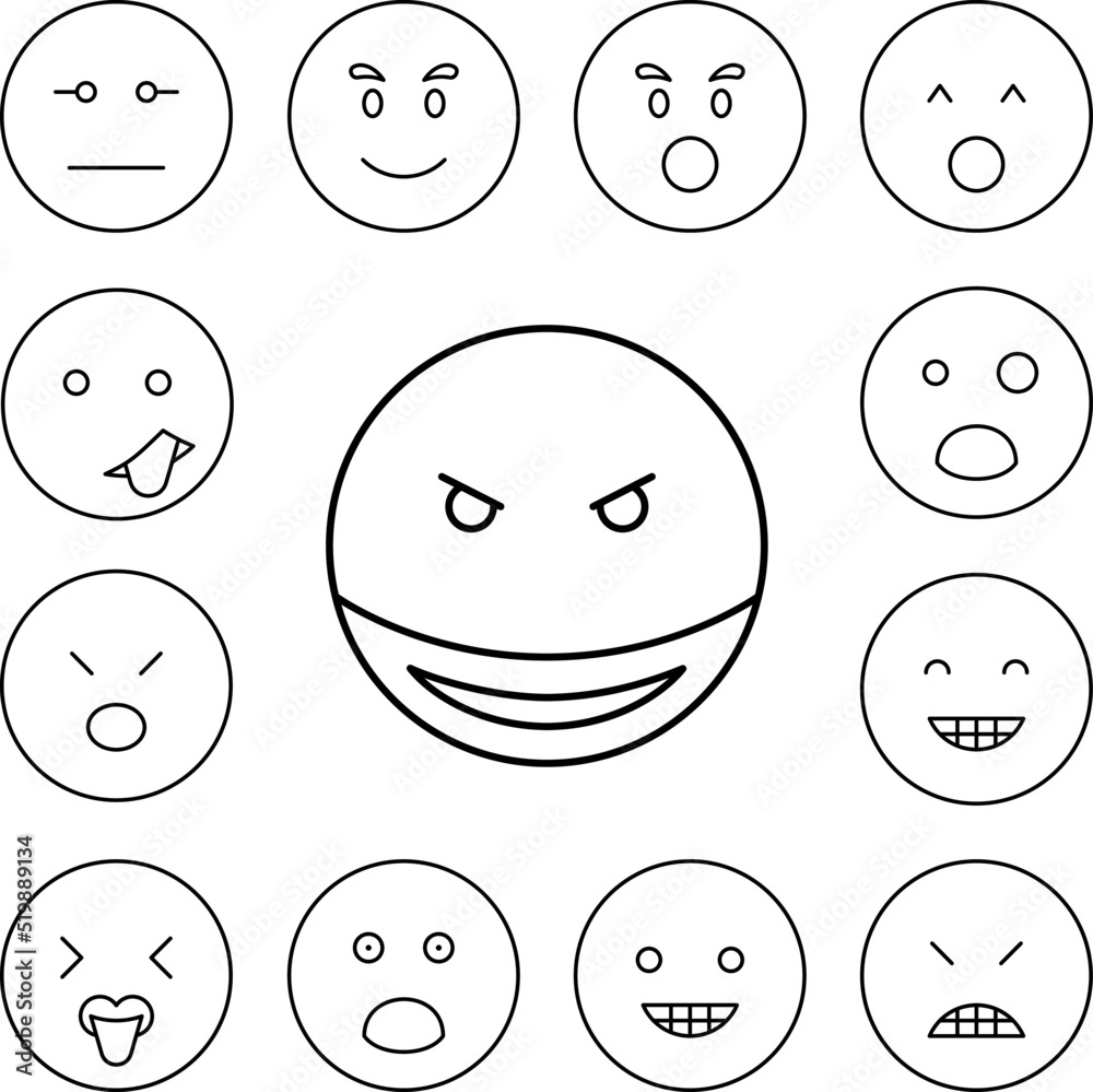 Evil Smile, emotions icon in a collection with other items Evil Smile, emotions icon in a collection with other items