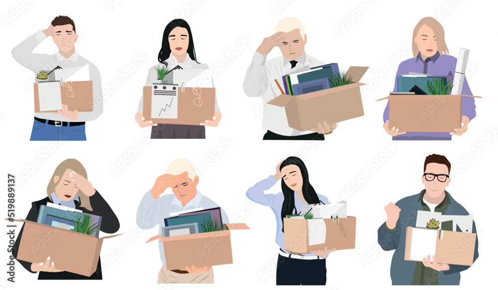 Set of dismissed people on white background Set of dismissed people on white background