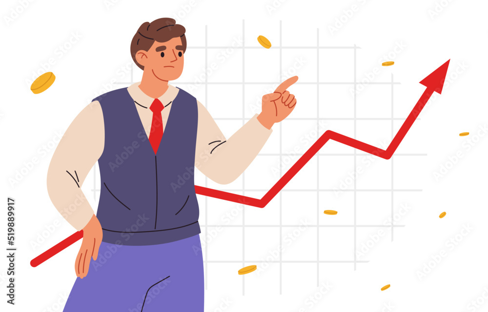 Economist shows inflation dynamics .Inflation and tax concept. Consumer purchasing power reducing concept. Inflation high up. Flat vector illustration Economist shows inflation dynamics .Inflation and tax concept. Consumer purchasing power reducing concept. Inflation high up. Flat vector illustration