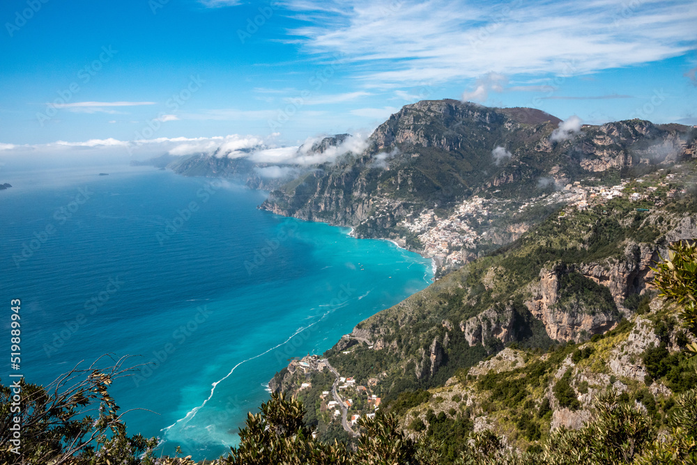 View of the town of Positano from the path of Gods, Southern Italy