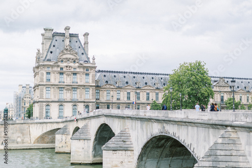 View of Pont Royale bridge and the Louvre in Paris, France