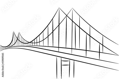 Bridge sketch, flat vector, isolate on white, graphic line art