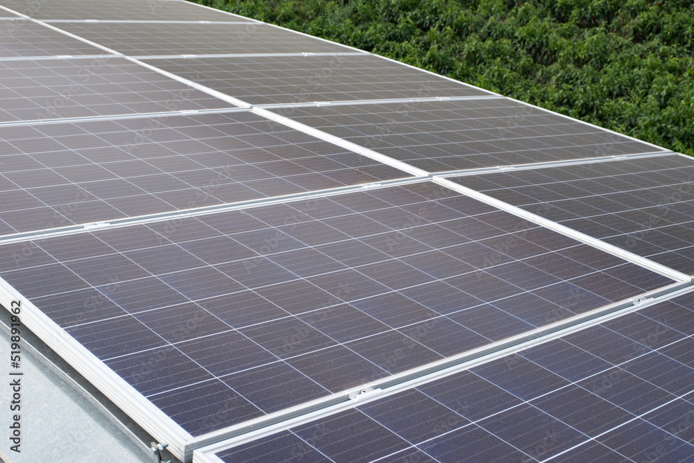 Solar energy panels on the roof of the house