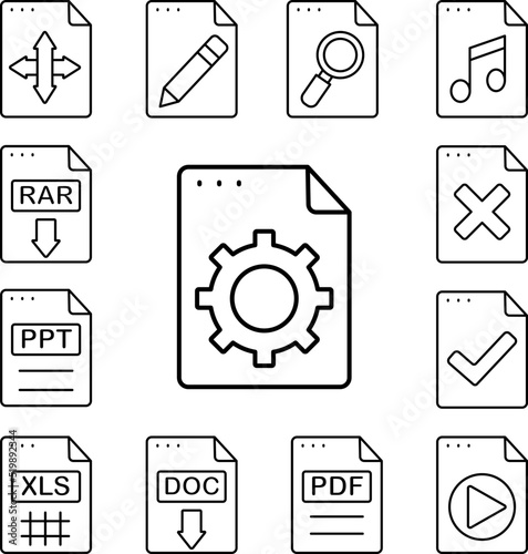File, document, gear icon in a collection with other items