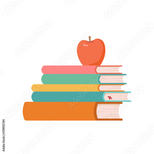 Cartoon stack of textbooks on white background. Read books. Flat vector illustration