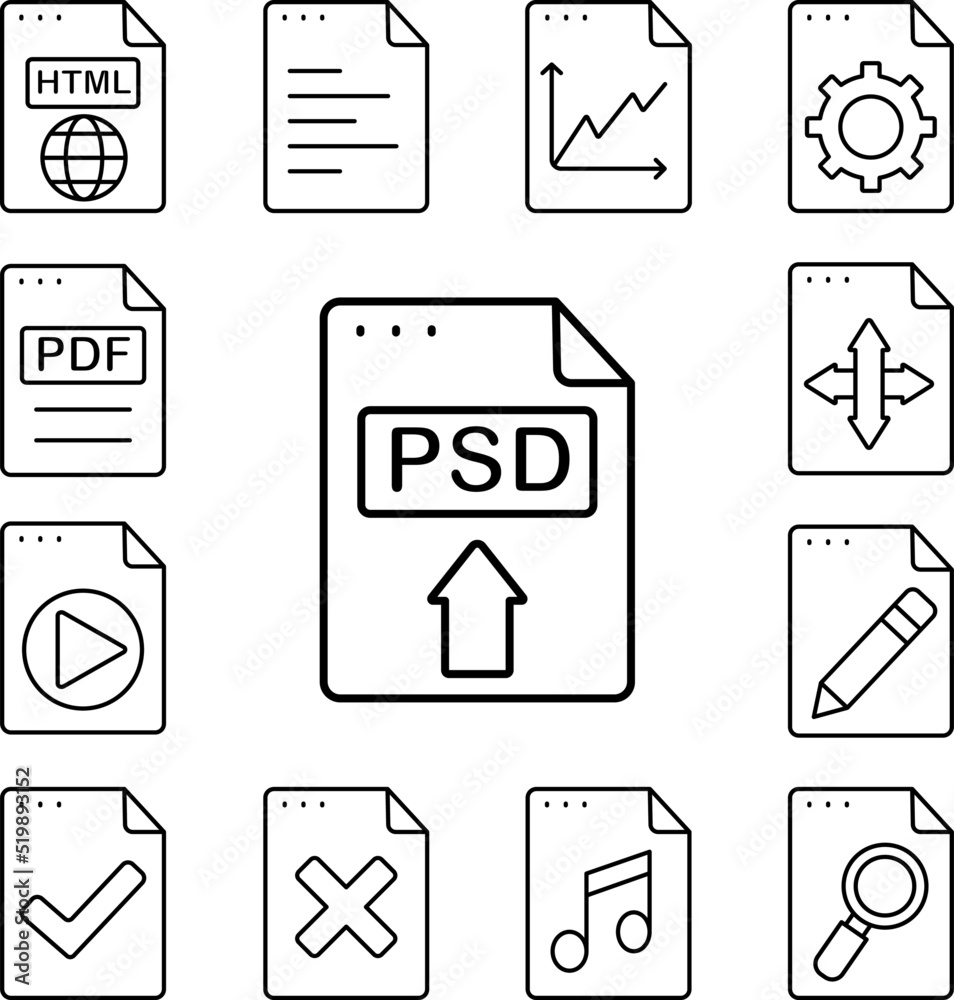 File, document, PSD icon in a collection with other items File, document, PSD icon in a collection with other items