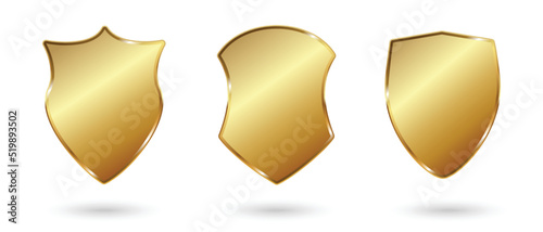 Set of gold shields. Vector shields icons isolated