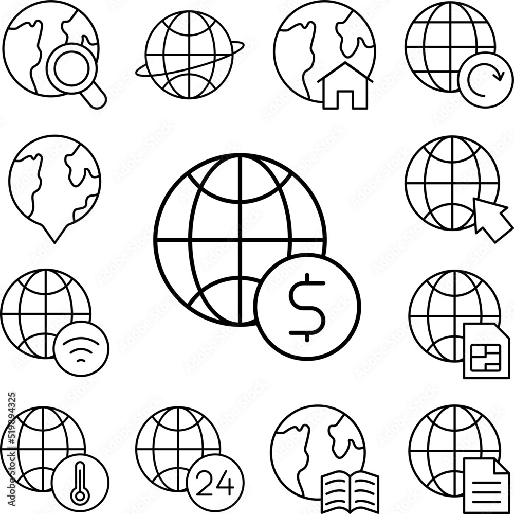 Dollar icon in a collection with other items Dollar icon in a collection with other items