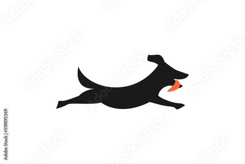 Little dog jumps by sticking out his tongue logo icon illustration silhouette paw animal care