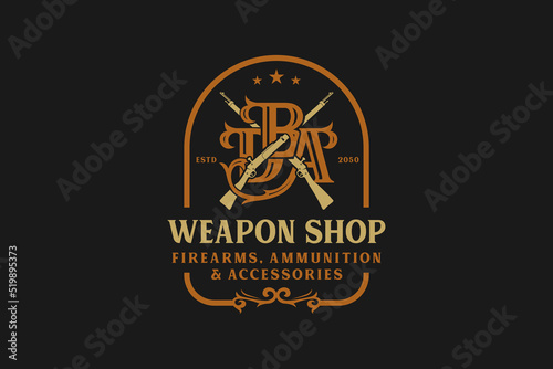 Obraz na plátně Military old rifle logo design symbol badge icon bullet firearm soldier illustra