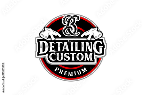 Car detailing custom logo design retro badge baroque luxury element  polish coating service