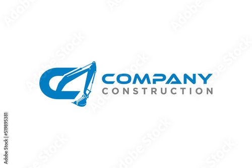 Excavator logo earth mover illustration digging machinery heavy equipment icon design symbol