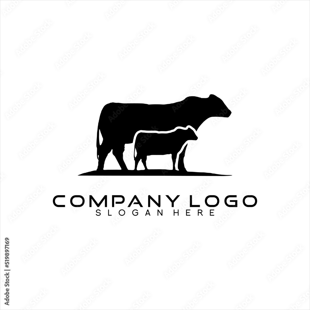 Obraz premium Mother cow and calf logo template vector