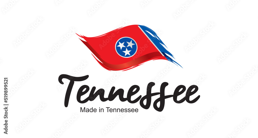 Made in Tennessee USA new handwritten flag ribbon typography lettering logo label banner Made in Tennessee USA new handwritten flag ribbon typography lettering logo label banner