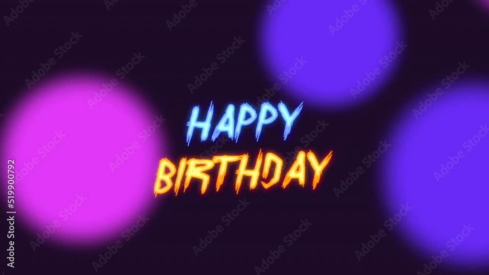Happy Birthday with purple neon circle pattern on black gradient, motion holidays and promo style background Happy Birthday with purple neon circle pattern on black gradient, motion holidays and promo style background