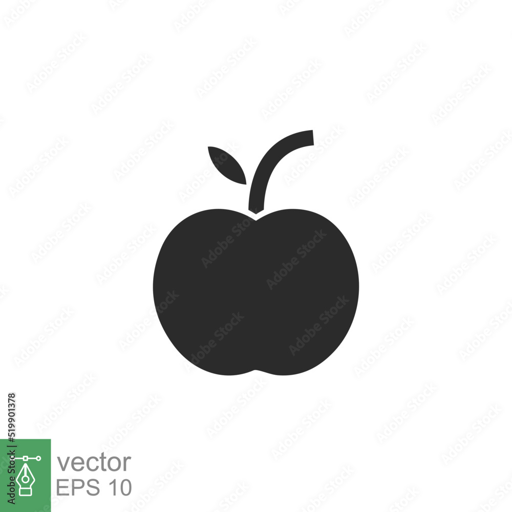 Apple icon. Simple solid style. Fruit with leaf symbol. Glyph vector illustration isolated on white background. EPS 10.