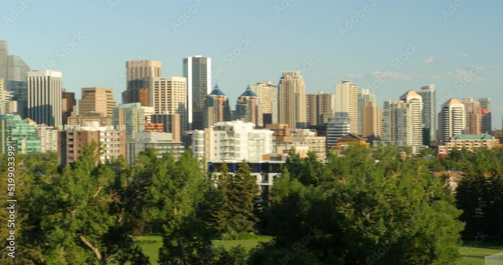 West Village Towers and skyline in Calgary, Alberta West Village Towers and skyline in Calgary, Alberta
