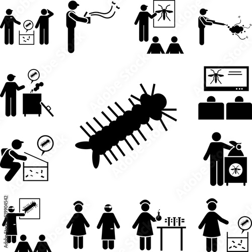 Aedes, fight, larvae, zika icon in a collection with other items