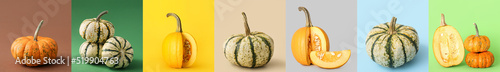 Set of raw pumpkins on colo...