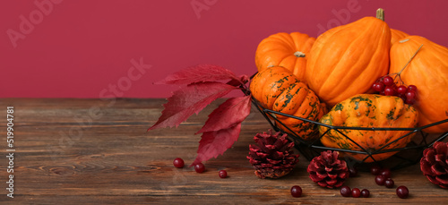 Basket with fresh pumpkins,...