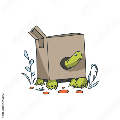 Funny box turtle illustration, cute vector design