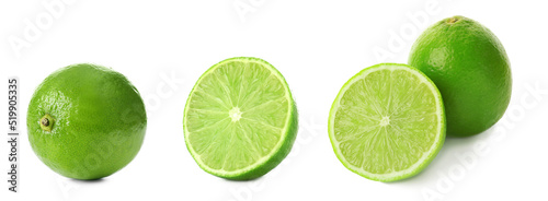 Set of ripe limes isolated on white