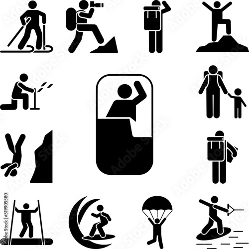Man travel camping sleep icon in a collection with other items