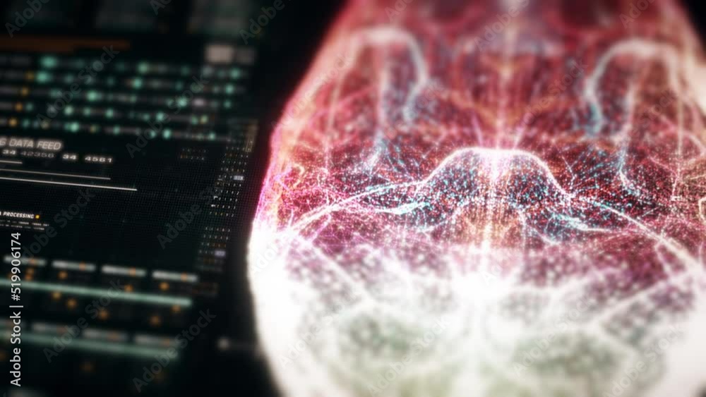 Futuristic head up display of virtual holographic biomedical brain neuron pathology and diagnostic scan