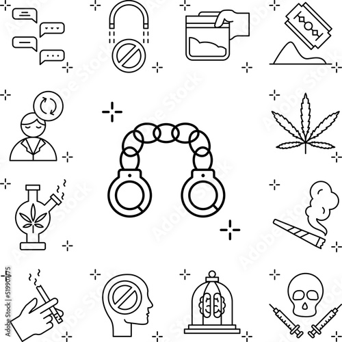 Handcuff, addictions icon in a collection with other items